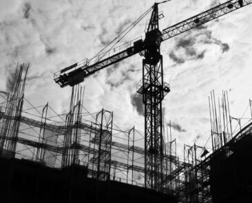 -- with crane and scaffolding