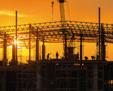 Workers busy operate at Construction site in beginning of building new complex infrastructure project.